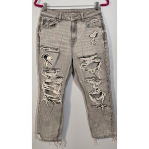 American Eagle Women's‎ Peanut Snoopy Distressed Gray Denim Jeans Sz 8 X-short